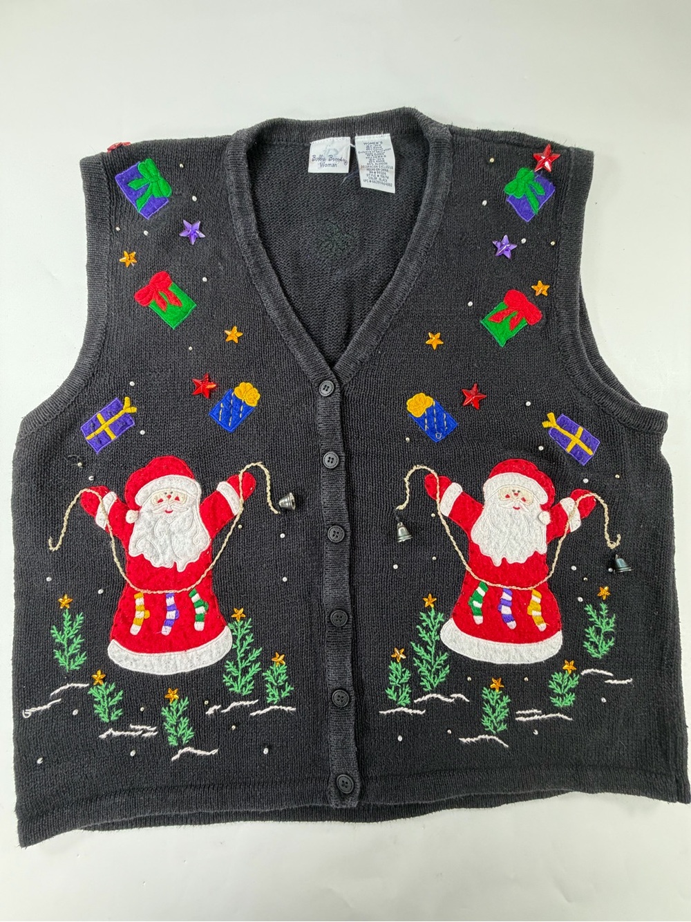 Bobbie Brooks Santa Ugly Christmas Sweater Vest Real Bells Holiday Plus 18W/20W
